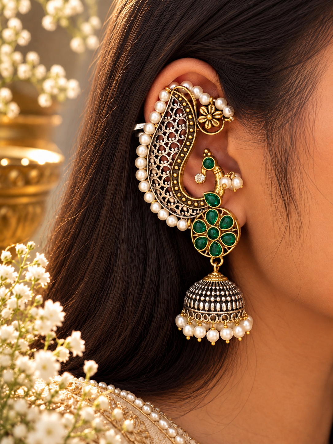 Royal Kundan Pearl Jhumka Ear Cuffs