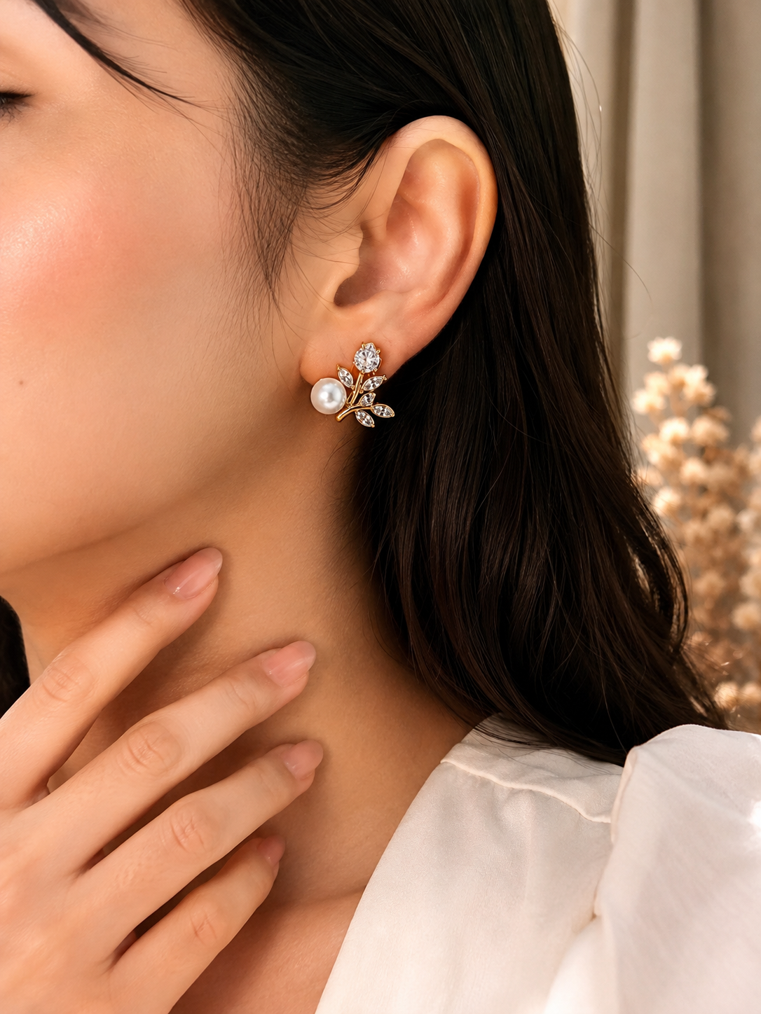 Pearl Blossom Crystal Stud Earrings