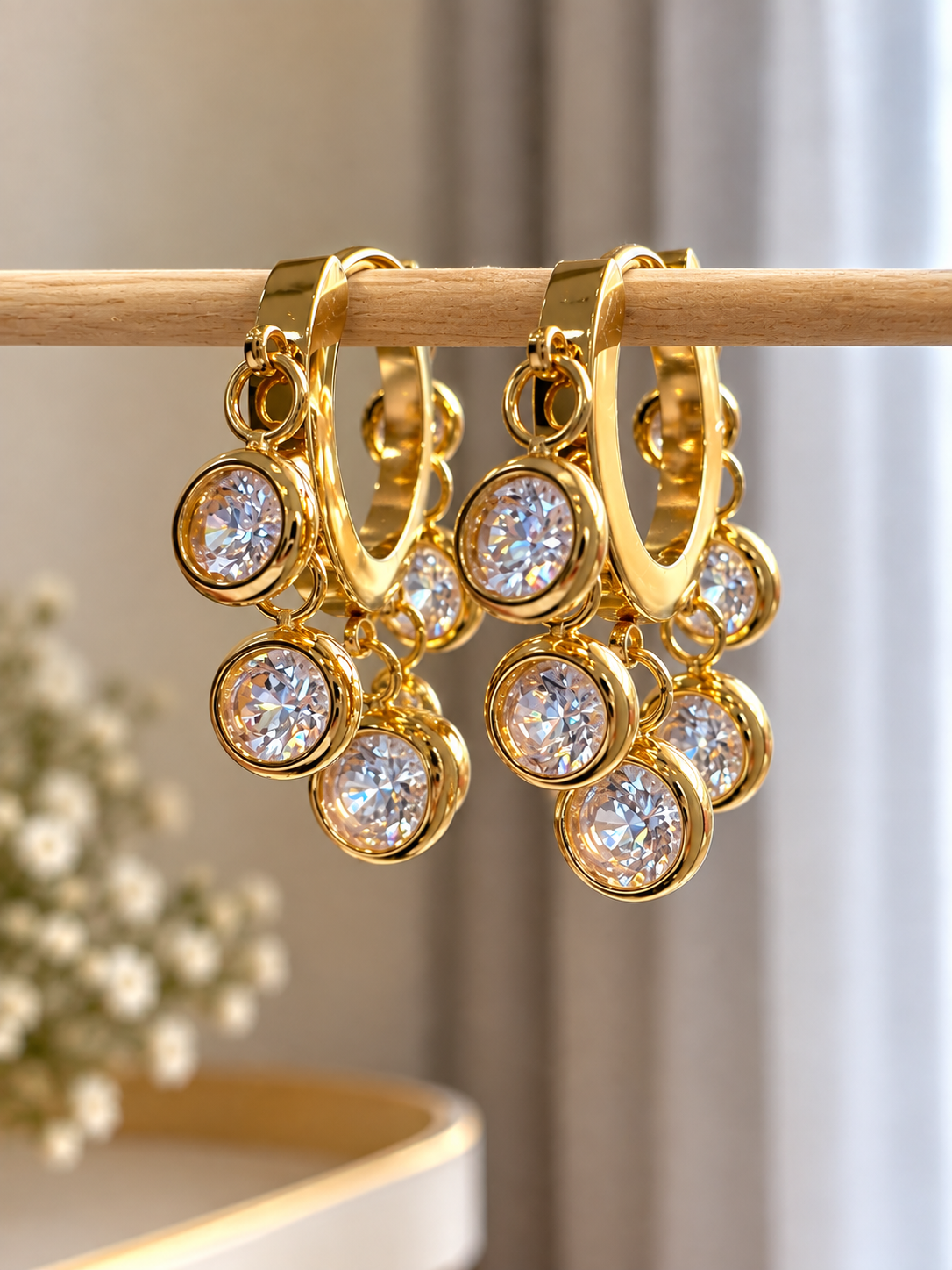 Crystal Cascade Gold Hoops