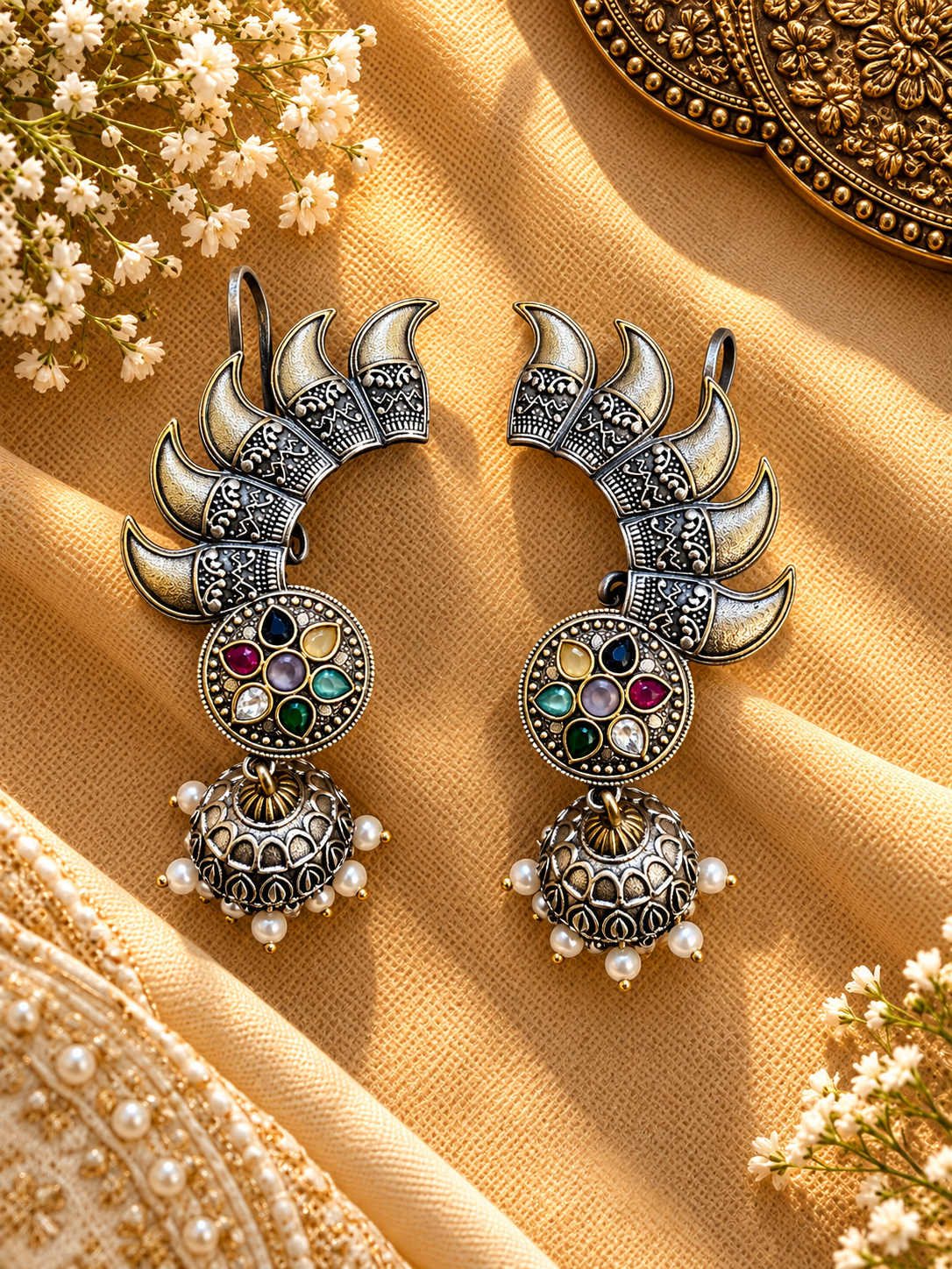 Royal Multicolor Crescent Jhumka Ear Cuff
