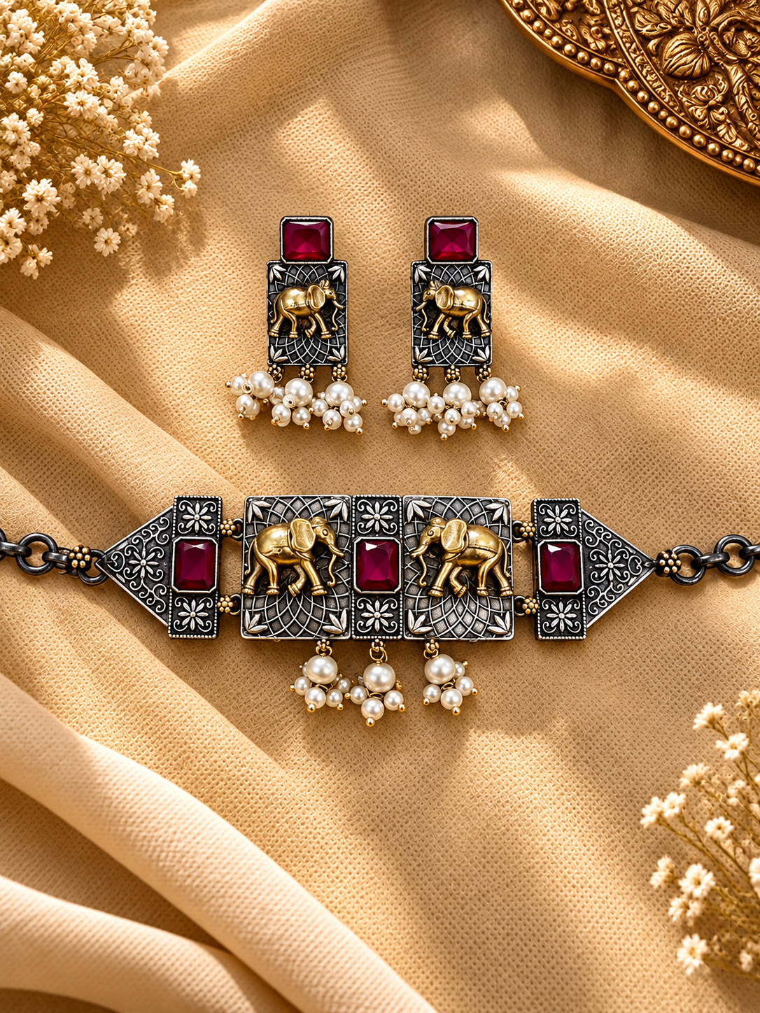 Royal Elephant Ruby Choker Set