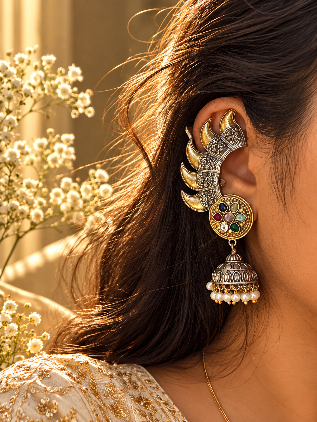 Royal Multicolor Crescent Jhumka Ear Cuff