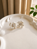 Blooming White Petal Crystal Stud Earrings