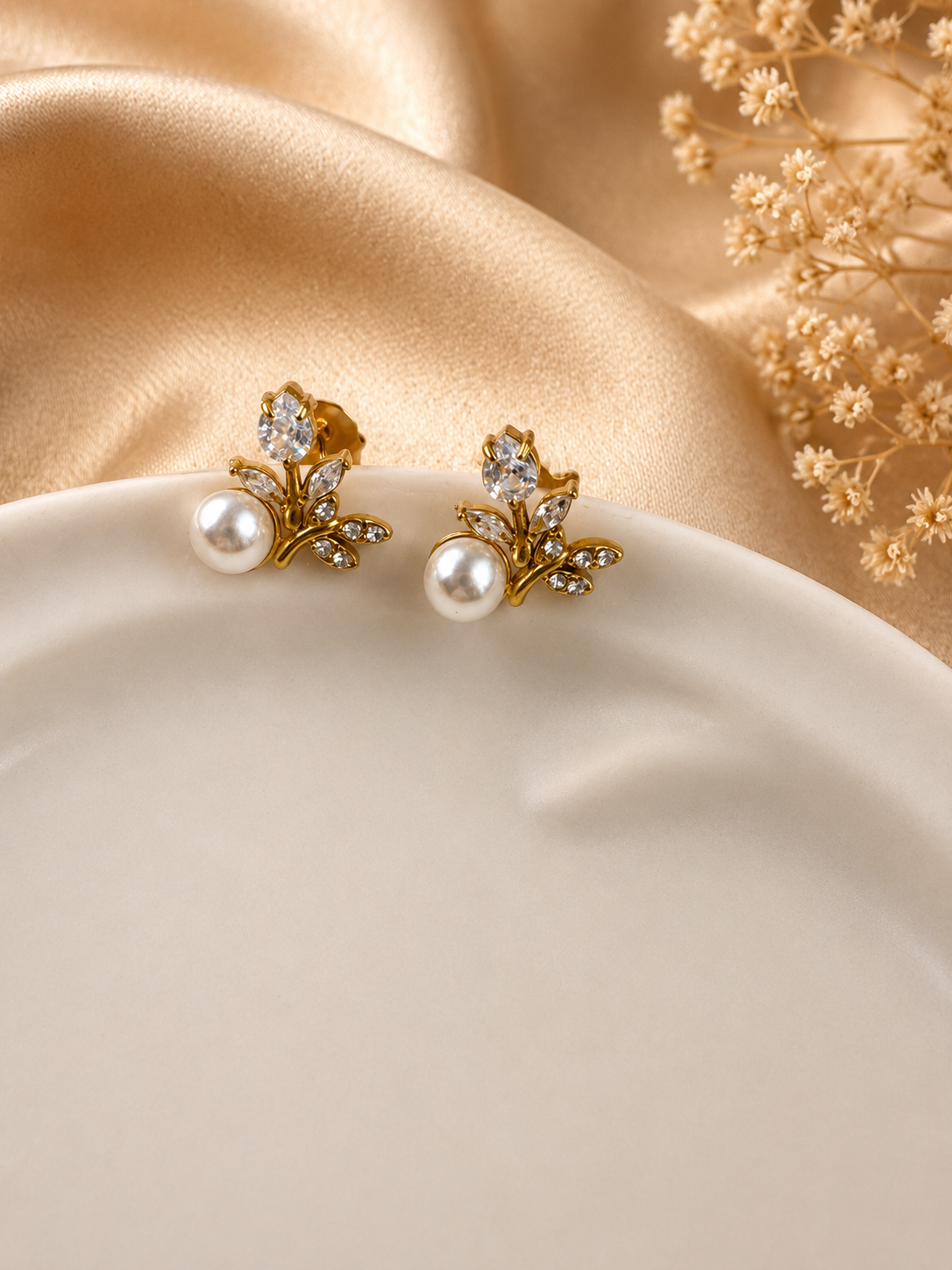 Pearl Blossom Crystal Stud Earrings