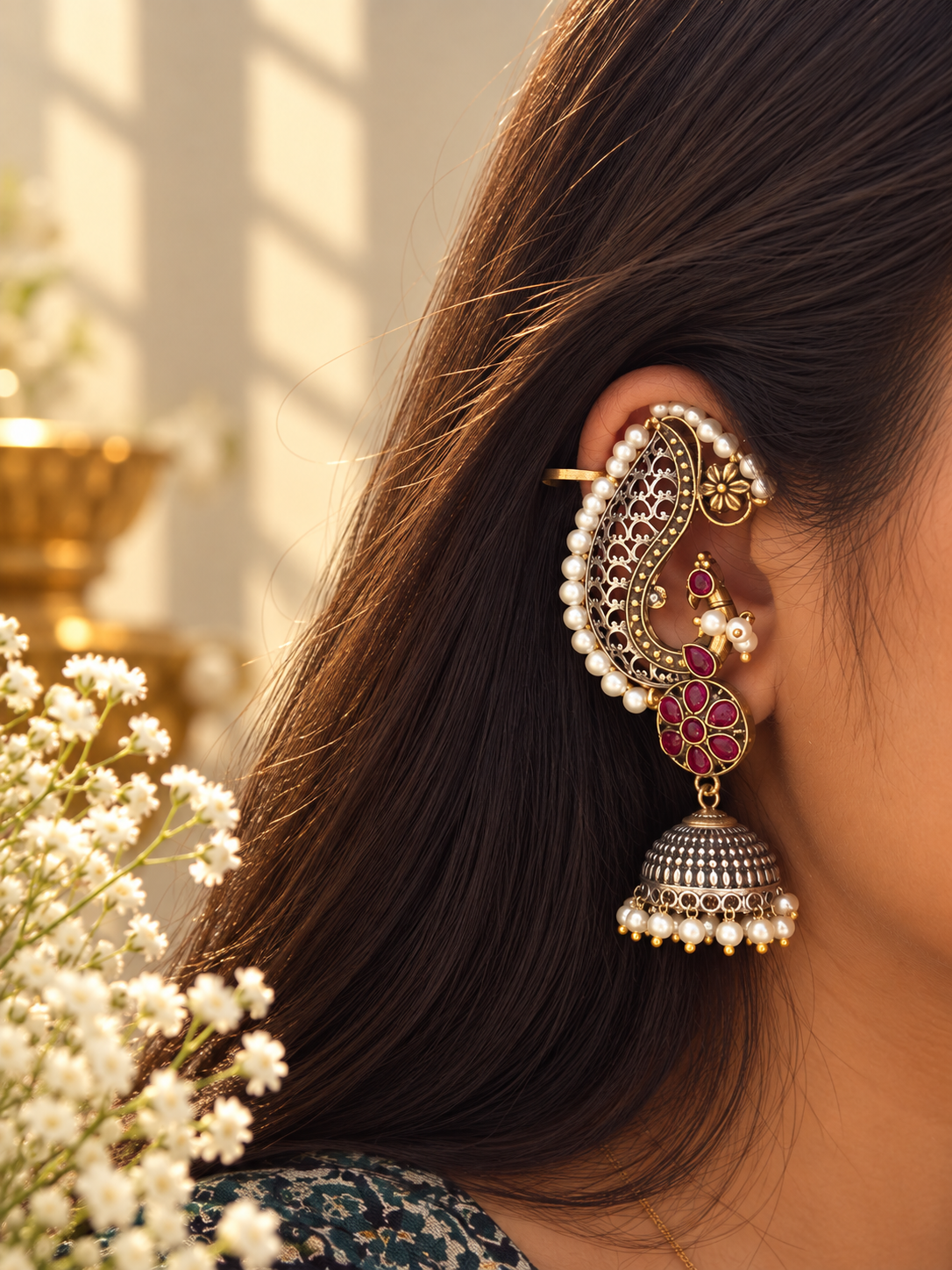 Royal Kundan Pearl Jhumka Ear Cuffs