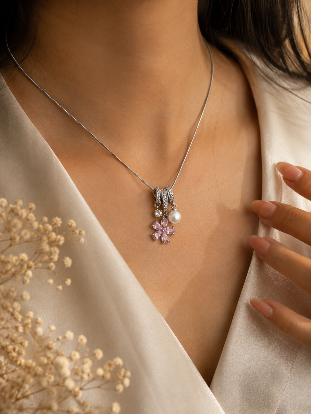 Pink Bloom Pearl Necklace