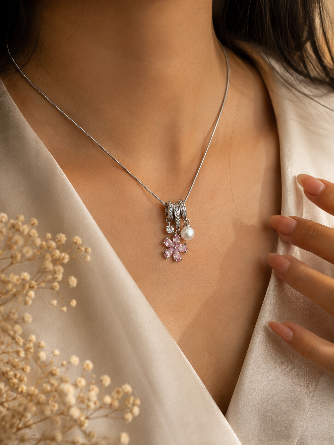 Pink Bloom Pearl Necklace