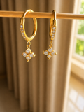Crystal Clover Drop Huggies Earrings
