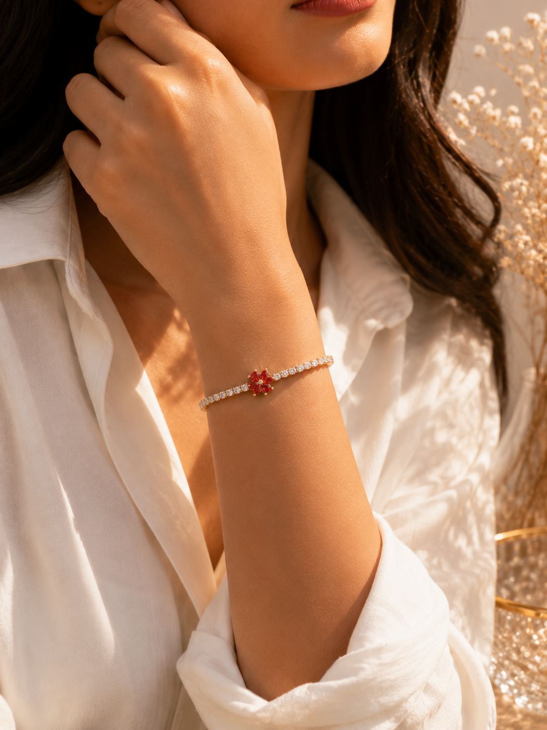 Auravie Scarlet Bloom Tennis Bracelet