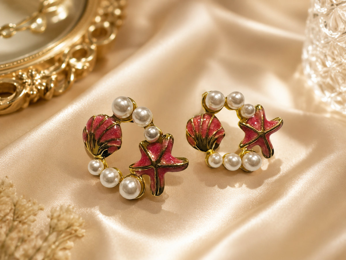 Pearl Tide Shell & Starfish Earrings