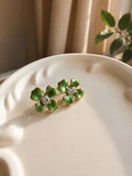 Blooming Green Petal Crystal Stud Earrings