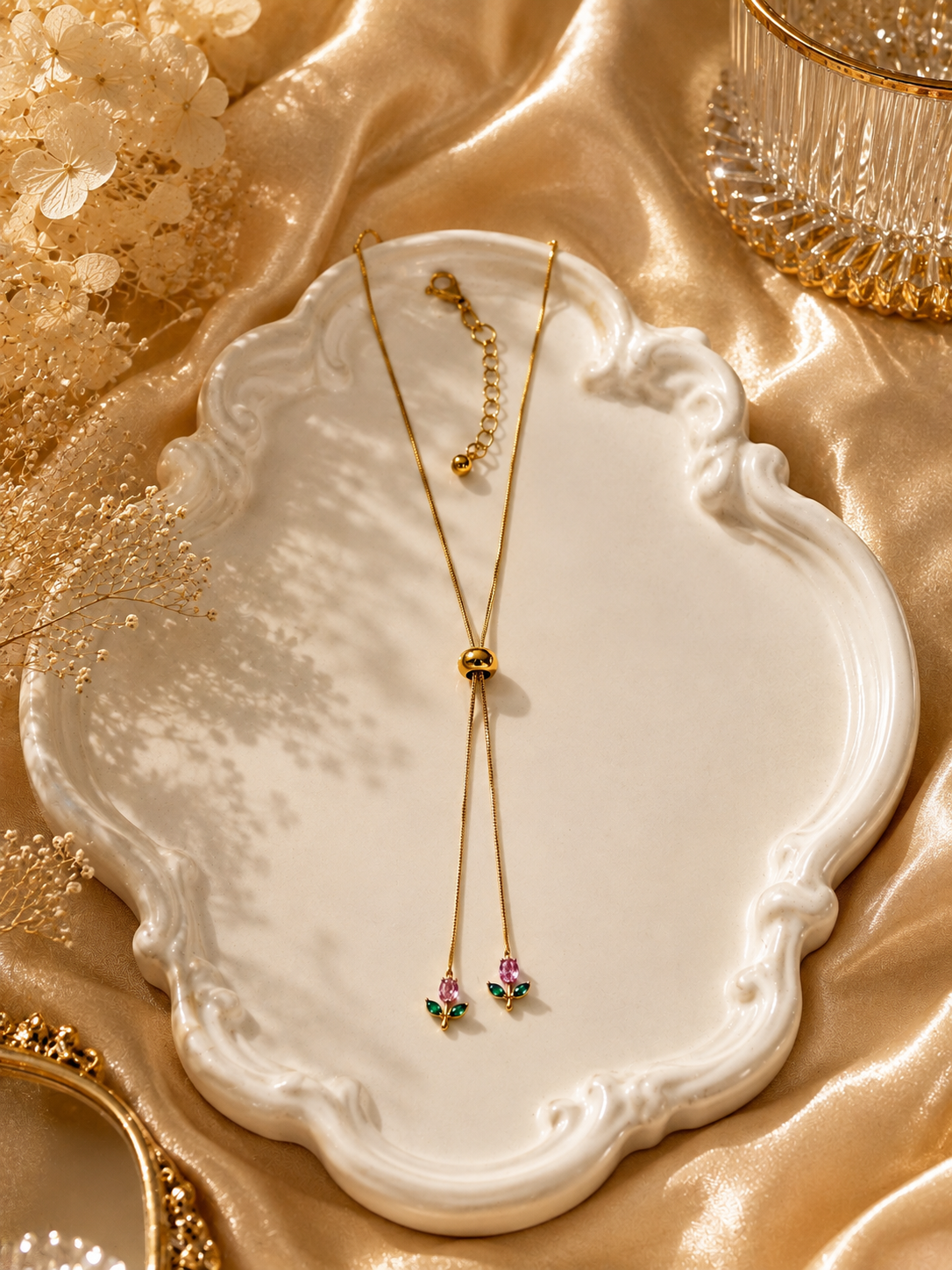 Blush Bloom Tulip Adjustable Y Necklace