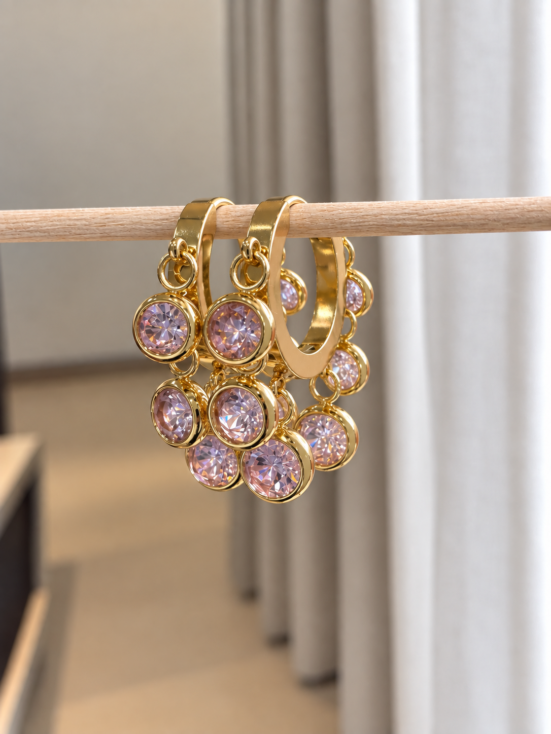Blush Crystal Drop Hoops