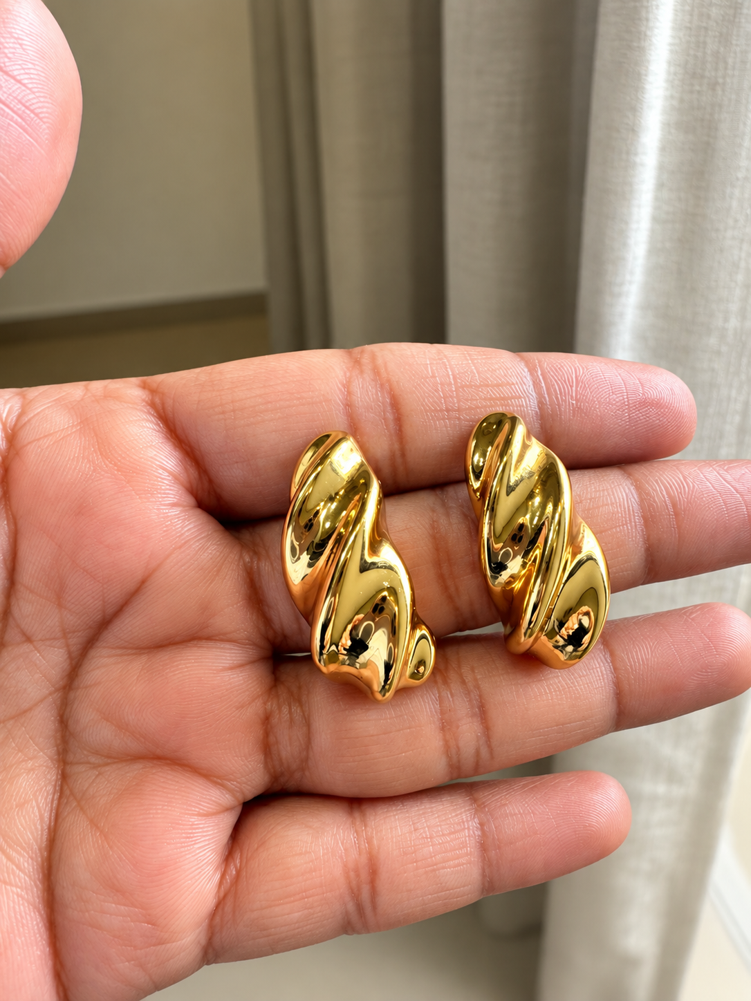 Golden Sculpted Wave Earrings