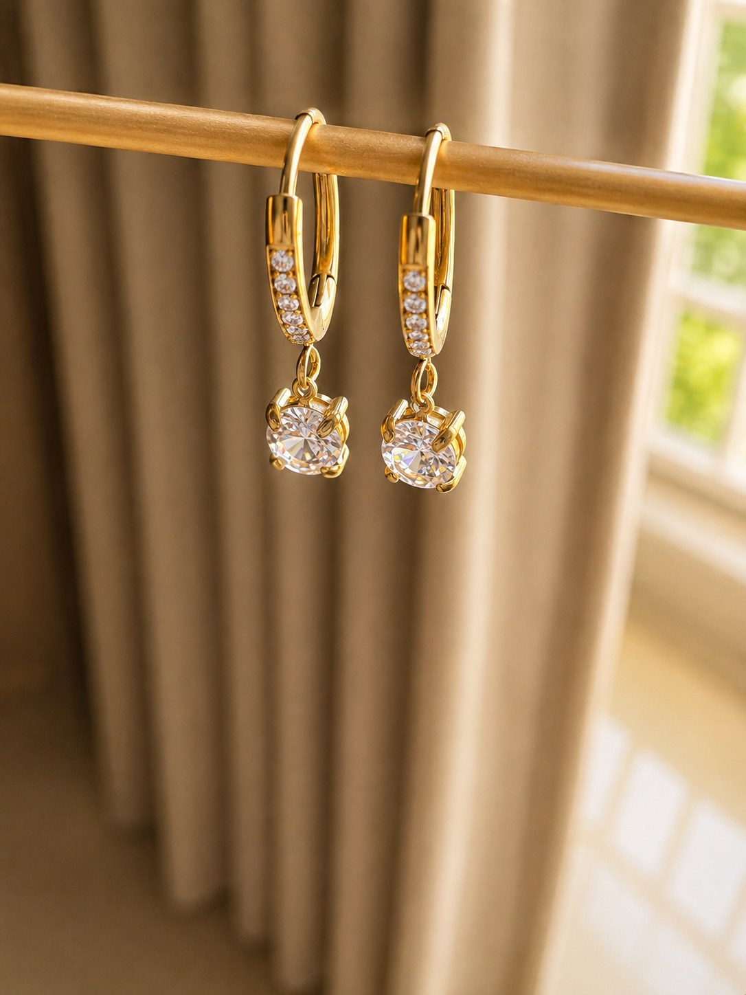 CZ Crystal Huggie Drop Earrings