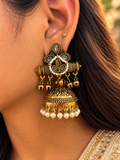 Royal Green Floral Jhumka Earrings