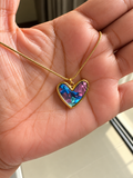 Iridescent Heart Stainless Steel Pendant Necklace