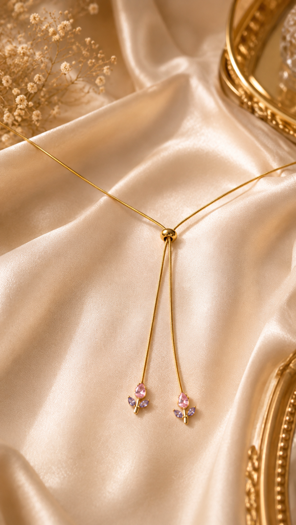 Blush Bloom Tulip Adjustable Y Necklace