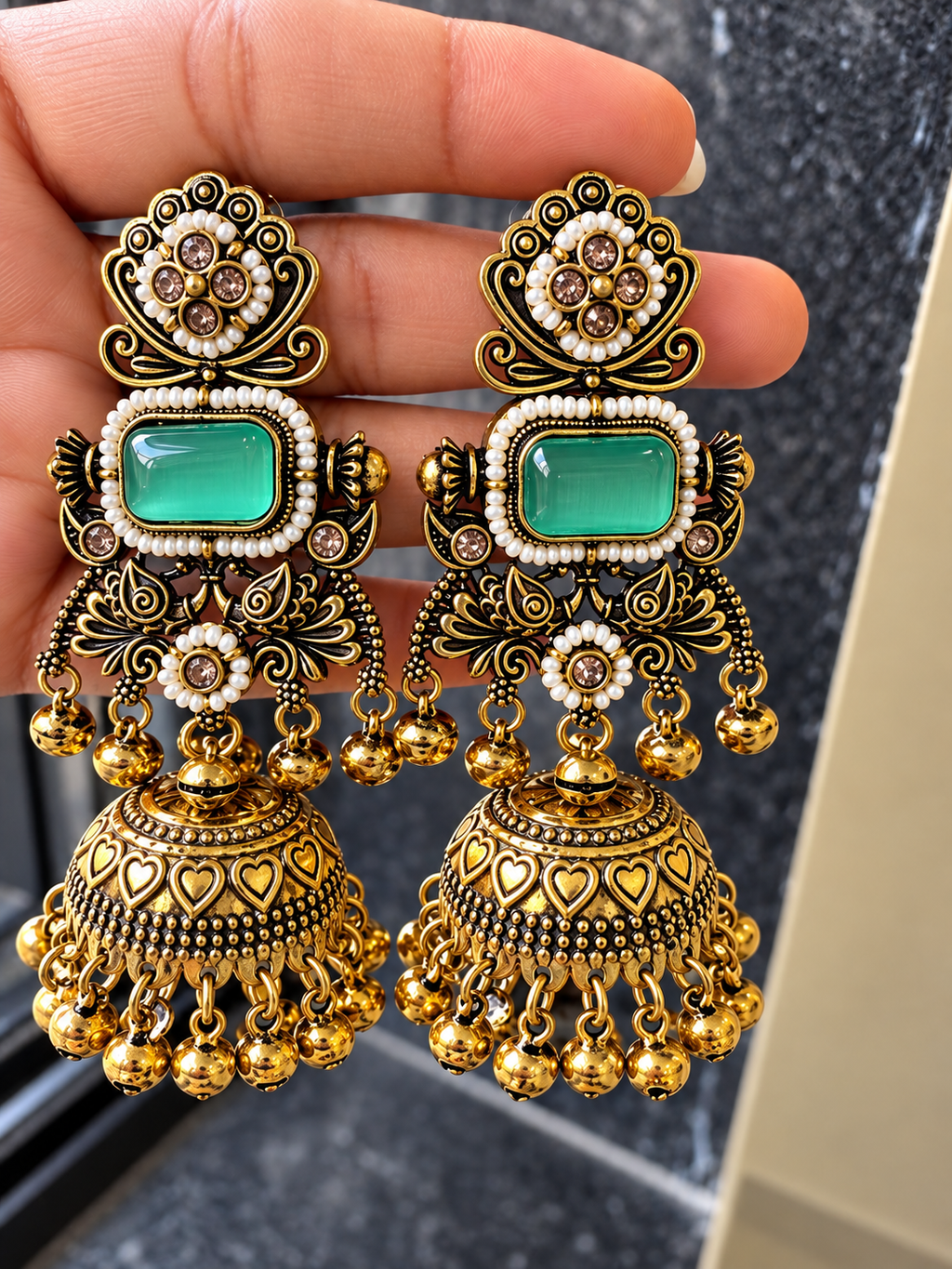 Emerald Green Ethnic Jhumka Earrings