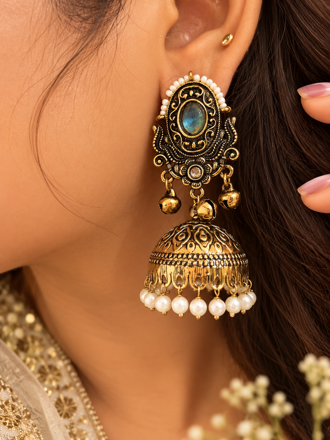 Noor Antique Jhumka Earrings