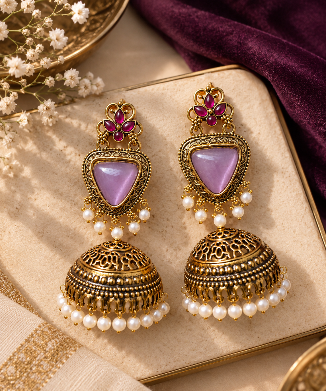 Lavender Royale Statement Jhumka Earrings