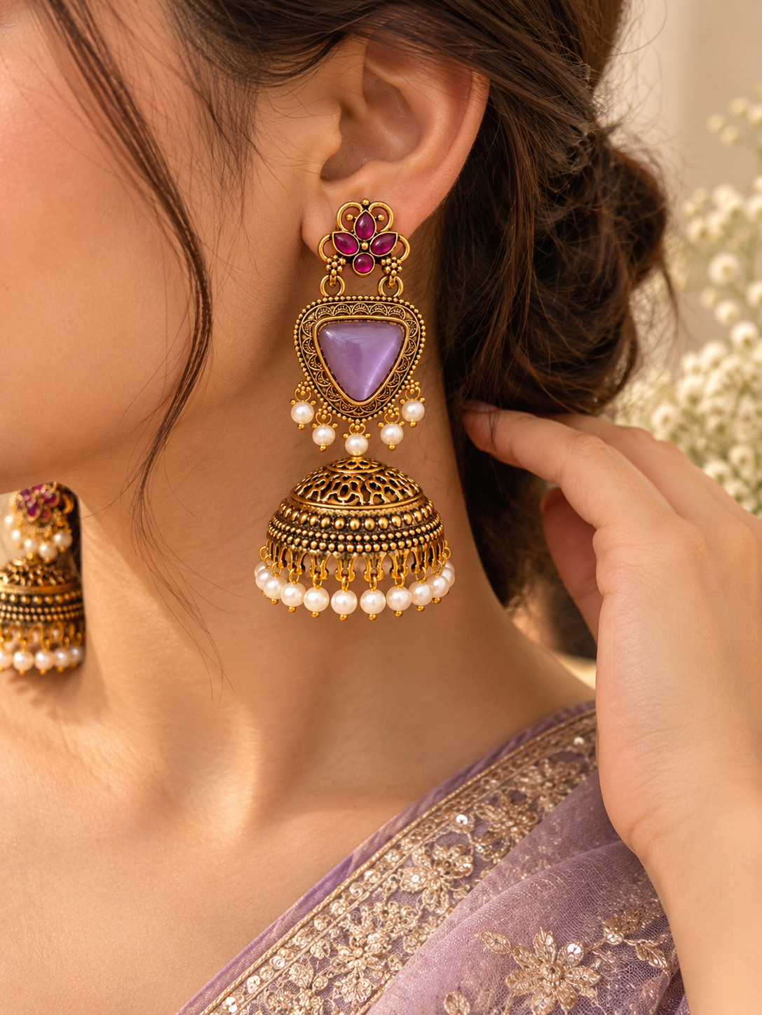 Lavender Royale Statement Jhumka Earrings