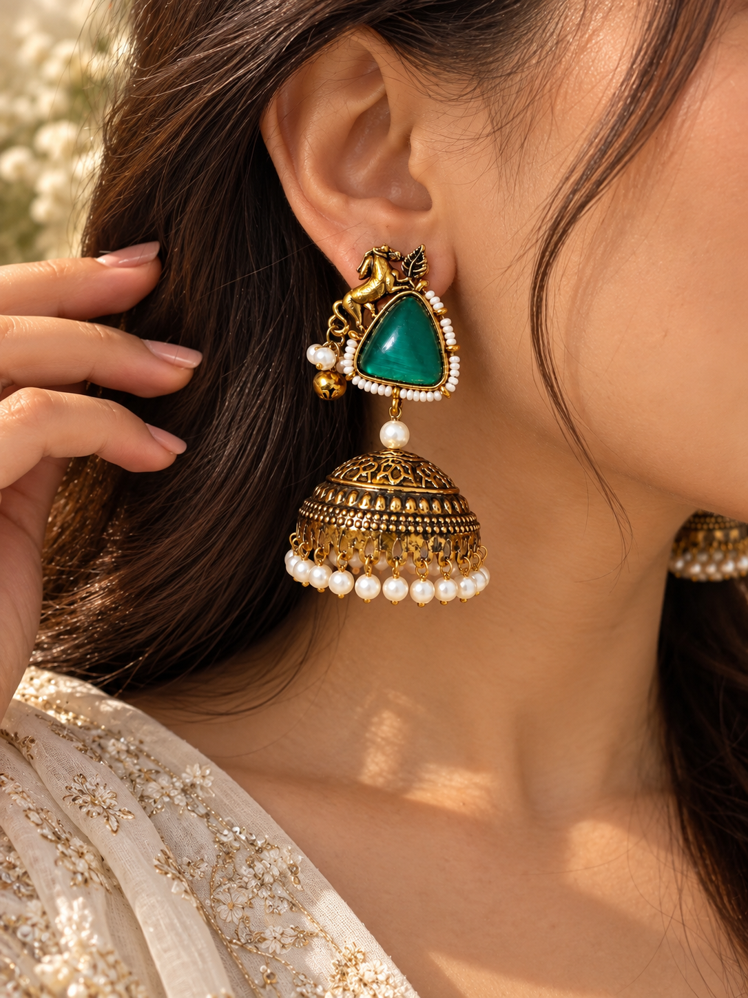 Emerald Royale Antique Jhumka Earrings
